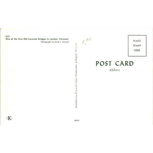 Covered Bridge Lyndon Vermont Postcard Travel Souvenir Unposted Vintage - Picture 2 of 2